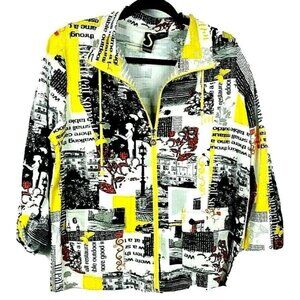 Collagecore Athleisure Abstract Yellow Jacket Women SIze Large Scenic Full Zip